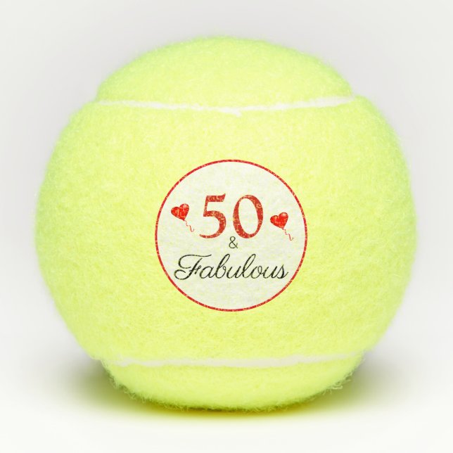 50 and Fabulous Quote Red 50th Birthday Tennis Balls (Front)
