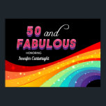 50 and Fabulous Rainbow 50th Birthday Party Poster<br><div class="desc">Dazzle your guests with this bright rainbow 50 and Fabulous birthday party poster. Pink and purple bold typography above a colourful rainbow with faux sparkles creates a stunning look for your big event. The modern black background really makes your fun colour choices pop and stand out. Coordinate with matching party...</div>