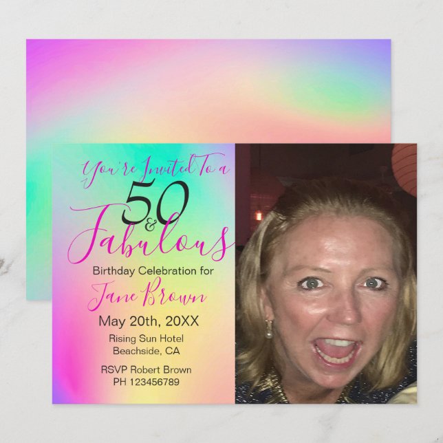 50 and Fabulous Rainbow Colourful Birthday Invitation (Front/Back)