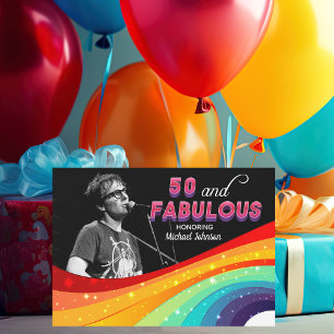50 and Fabulous Rainbow Gay Pride Photo Birthday Invitation