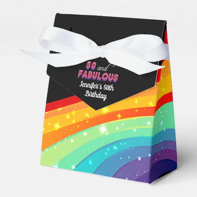 50 and Fabulous Rainbow Sparkle Birthday  Party Favour Box (Front Side)