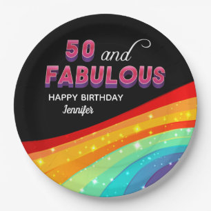 50 and Fabulous Rainbow Sparkle Birthday Party Paper Plate