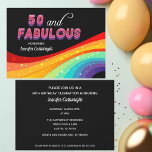 50 and Fabulous Rainbow Sparkle Pink Text Birthday Invitation<br><div class="desc">Dazzle your guests with these bright rainbow 50 and Fabulous birthday party invitations. Pink and purple bold typography above a colourful rainbow with faux sparkles creates a stunning look for your big event. The modern black background really makes your fun colour choices pop and stand out. Coordinate with matching party...</div>