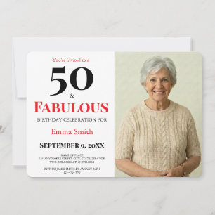 50 and Fabulous Red 50th Birthday Party Invitation
