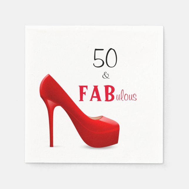 50 and Fabulous Red and Black 50th Birthday Napkin (Front)