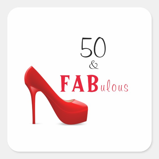 50 and Fabulous Red and Black 50th Birthday Square Sticker (Front)
