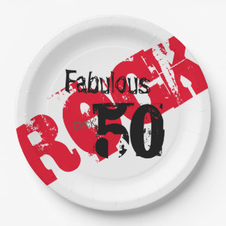 50 and Fabulous Red Black Rock Chick Paper Plate