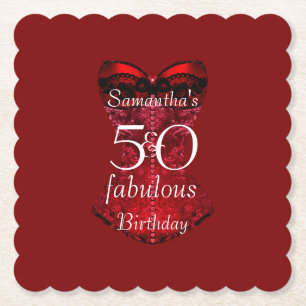 50 and Fabulous Red Corset Birthday Paper Coaster