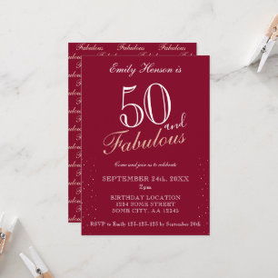 50 and Fabulous Red Elegant Script Birthday Invitation