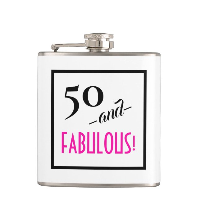 50 and FABULOUS! Retro 50th Birthday Travel Hip Flask (Front)