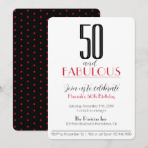 50 and Fabulous Retro Birthday Red and Black Invit