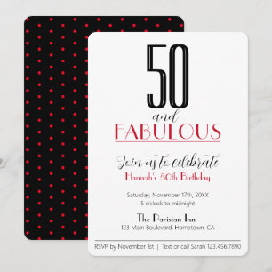 50 and Fabulous Retro Birthday Red and Black Invit Invitation