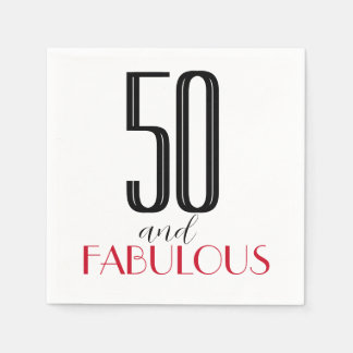 50 and Fabulous Retro Birthday Red Black Napkin