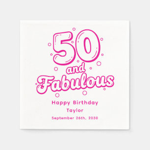 50 and Fabulous Retro Bubble Letter Birthday Pink Napkin