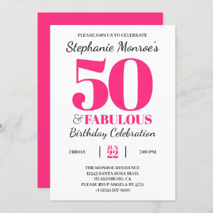 50 and Fabulous Retro Pink Typography Birthday Invitation
