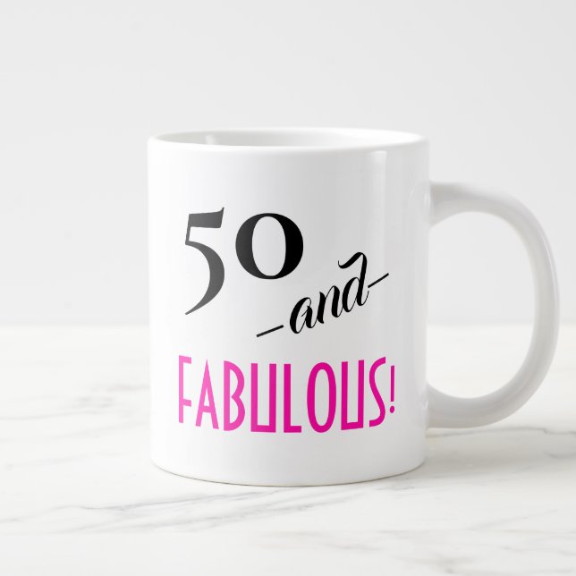 50 and FABULOUS! Retro Typography 50th Birthday Large Coffee Mug (Right)