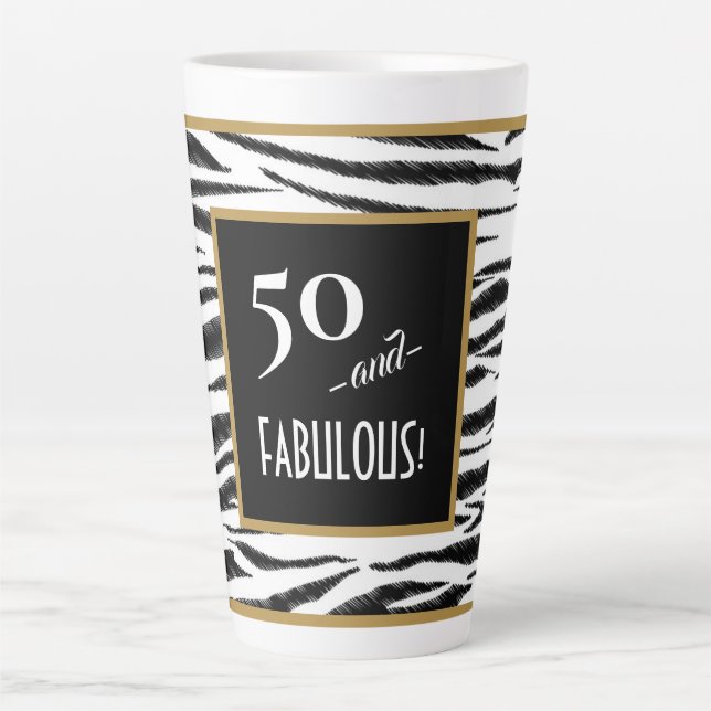 50 and FABULOUS! Retro Zebra Stripes 50th Birthday Latte Mug (Front)