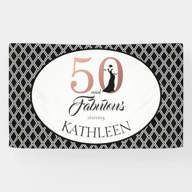 50 and Fabulous Rose Gold 50th Birthday Banner (Horizontal)