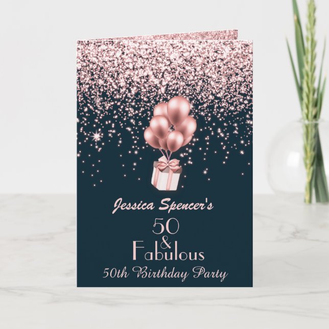 50 and Fabulous Rose Gold 50th Birthday Invitation (Front)