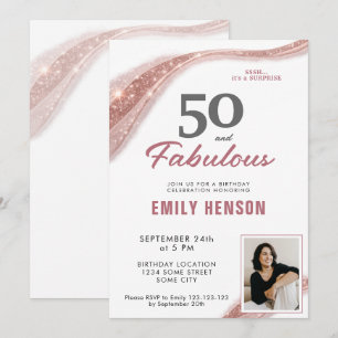 50 and Fabulous Rose Gold 50th Birthday Invitation