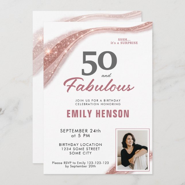 50 and Fabulous Rose Gold 50th Birthday Invitation (Front/Back)
