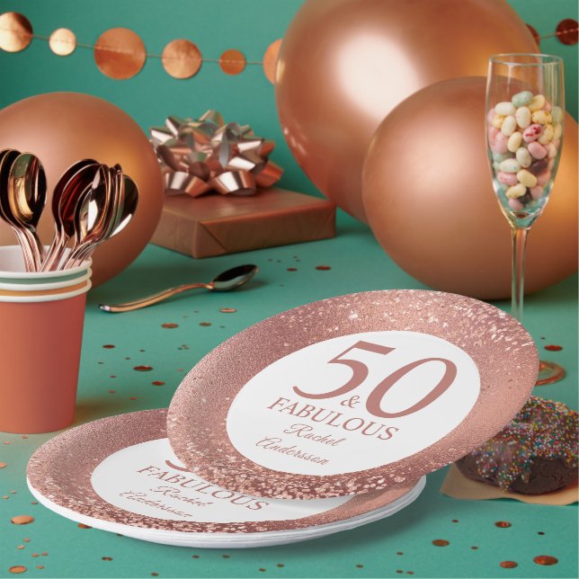 50 and Fabulous Rose Gold 50th Birthday Party Paper Plate (Multi)