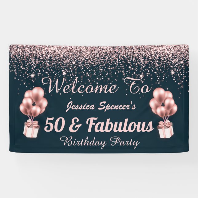 50 and Fabulous Rose Gold 50th Birthday Weclome Banner (Horizontal)