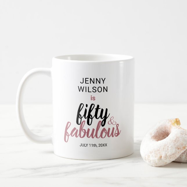 50 And Fabulous Rose Gold Birthday Custom Coffee Mug (With Donut)