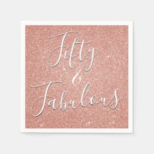 50 and Fabulous Rose Gold Blush Pink Glitter Napkin