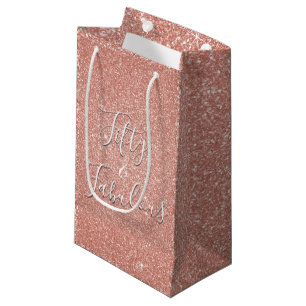 50 and Fabulous Rose Gold Blush Pink Glitter Small Gift Bag