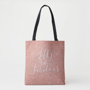 50 and Fabulous Rose Gold Blush Pink Glitter Tote Bag