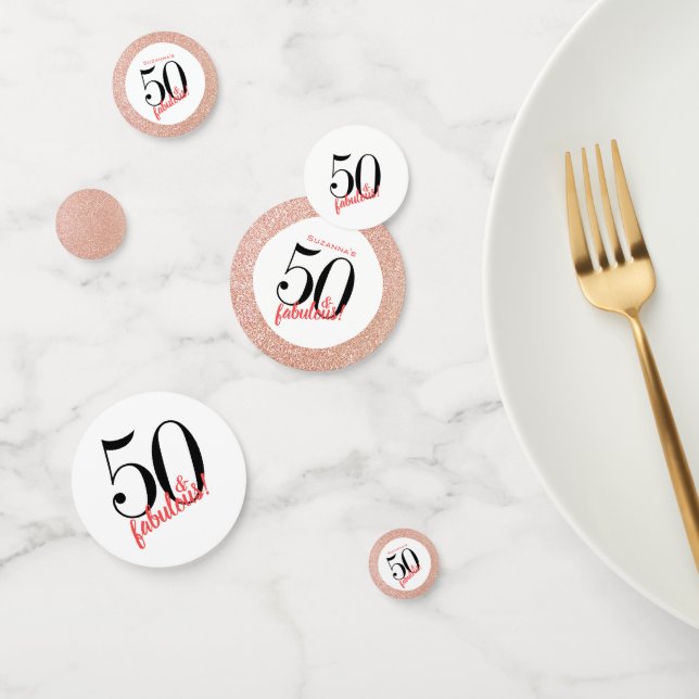 50 and Fabulous Rose Gold Glitter Birthday Confetti (Group)