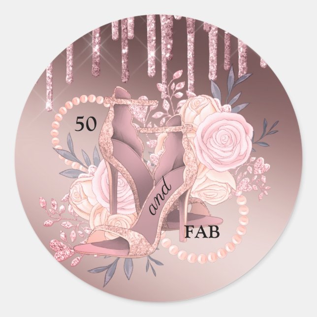 50 And Fabulous Rose Gold Glitter Drips Sticker (Front)