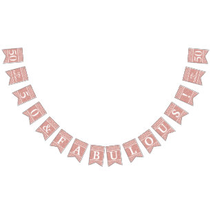 50 And Fabulous Rose Gold Glitter White Birthday Bunting