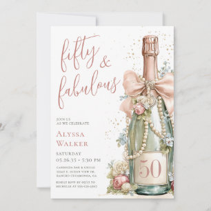 50 and Fabulous Rose Gold Script 50th Birthday Invitation