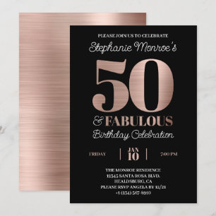 50 and Fabulous Rose Gold Typography Birthday Invitation