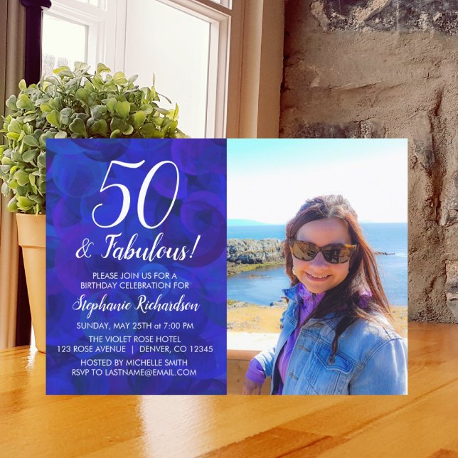 50 and Fabulous Royal Blue Photo Birthday Party Invitation (Creator Uploaded)
