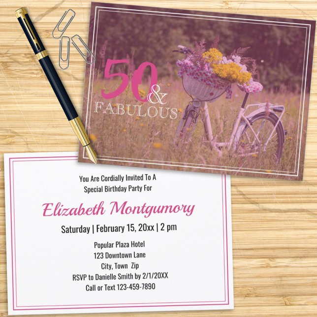 50 and Fabulous Rustic Bicycle Birthday Party Invitation (Creator Uploaded)