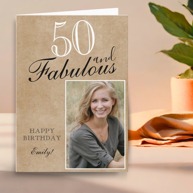 50 and Fabulous Rustic Elegant Birthday Photo Card (Creator Uploaded)