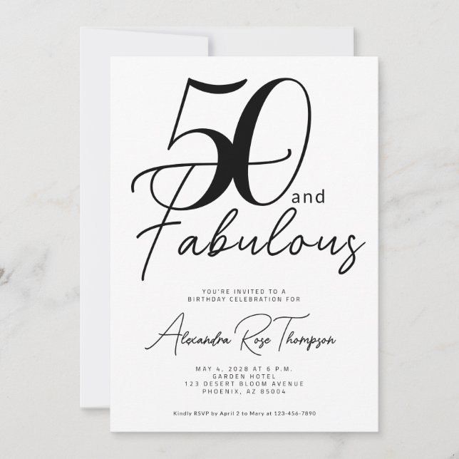 50 and Fabulous Script 50th Birthday Party Invitation (Front)