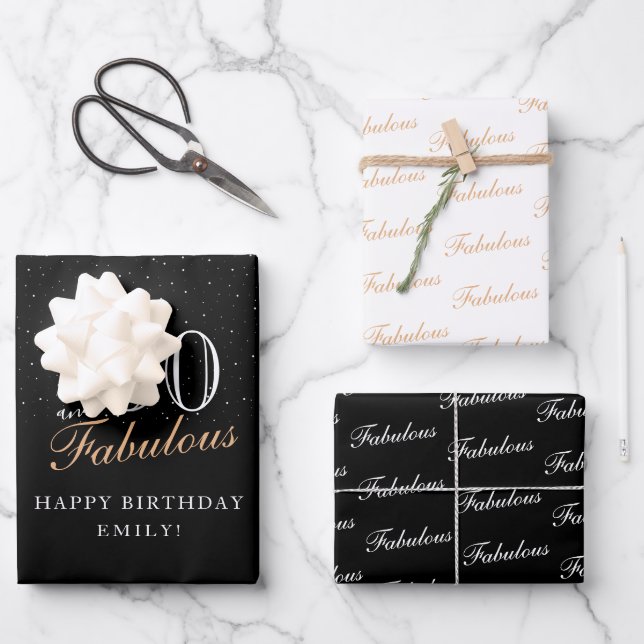 50 and Fabulous Script Modern Black 50th Birthday Wrapping Paper Sheet (Front)