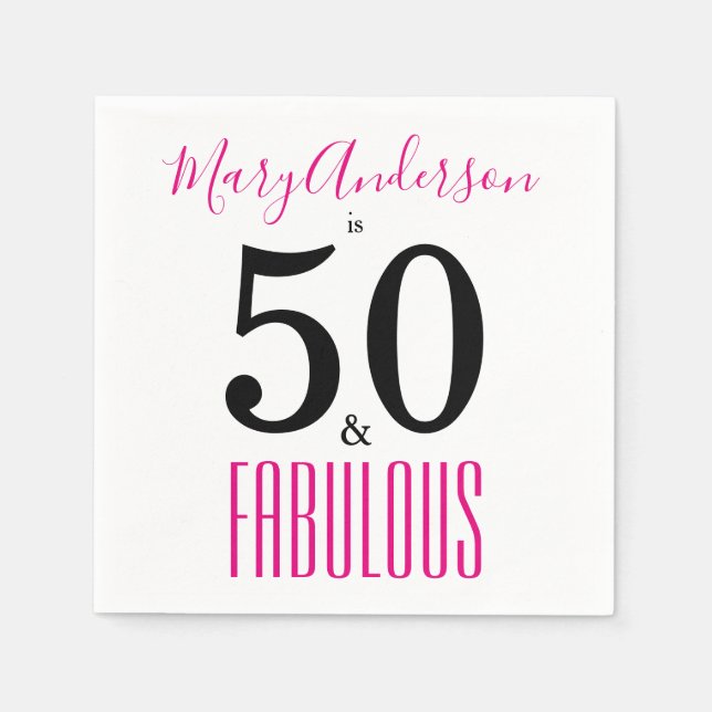 50 and Fabulous Script Name Birthday Party Napkin (Front)