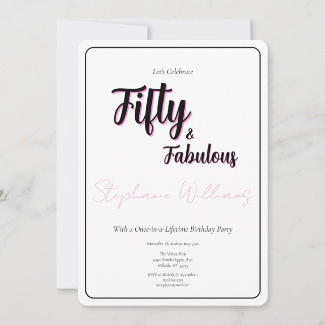50 and Fabulous Script Pink 50th Birthday Party Invitation (Front)