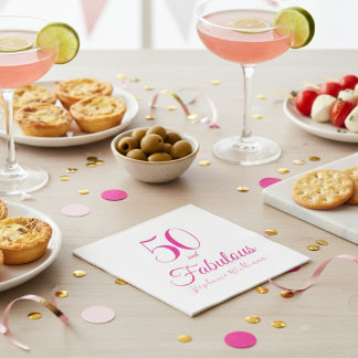 50 and Fabulous Script Pink 50th Birthday Party Napkin