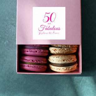 50 and Fabulous Script Pink 50th Birthday Party Square Sticker