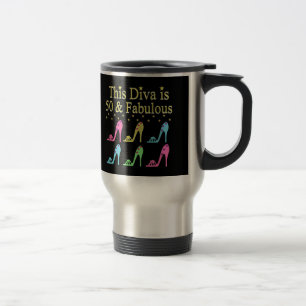 50 AND FABULOUS SHOE QUEEN TRAVEL MUG
