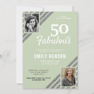 50 and Fabulous Silver Glitter 2 Photo Birthday Invitation