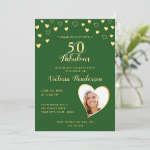 50 and Fabulous Solid Green and Gold Birthday Invitation