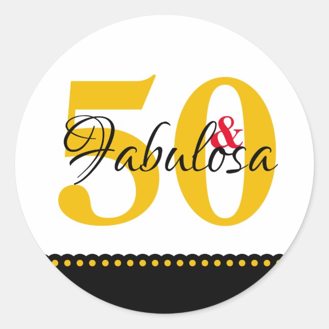 50 and Fabulous SPANISH yellow modern clean Classic Round Sticker (Front)