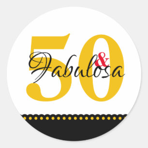 50 and Fabulous SPANISH yellow modern clean Classic Round Sticker
